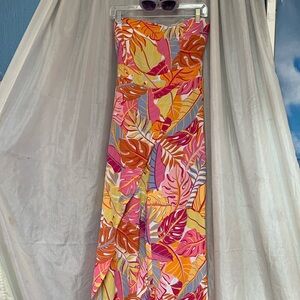 Pink tropical long romper